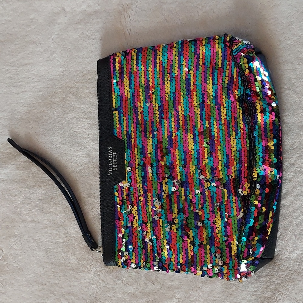 Victoria's Secret Rainbow Sequin Top Zip Cosmetics/Accessory Bag NWOT